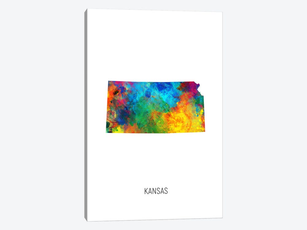 Kansas Map by Michael Tompsett 1-piece Canvas Artwork