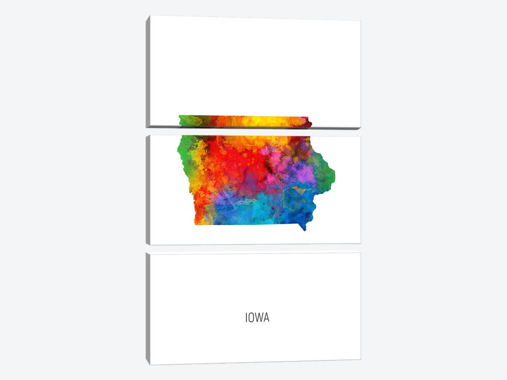 Iowa Map by Michael Tompsett 3-piece Canvas Print