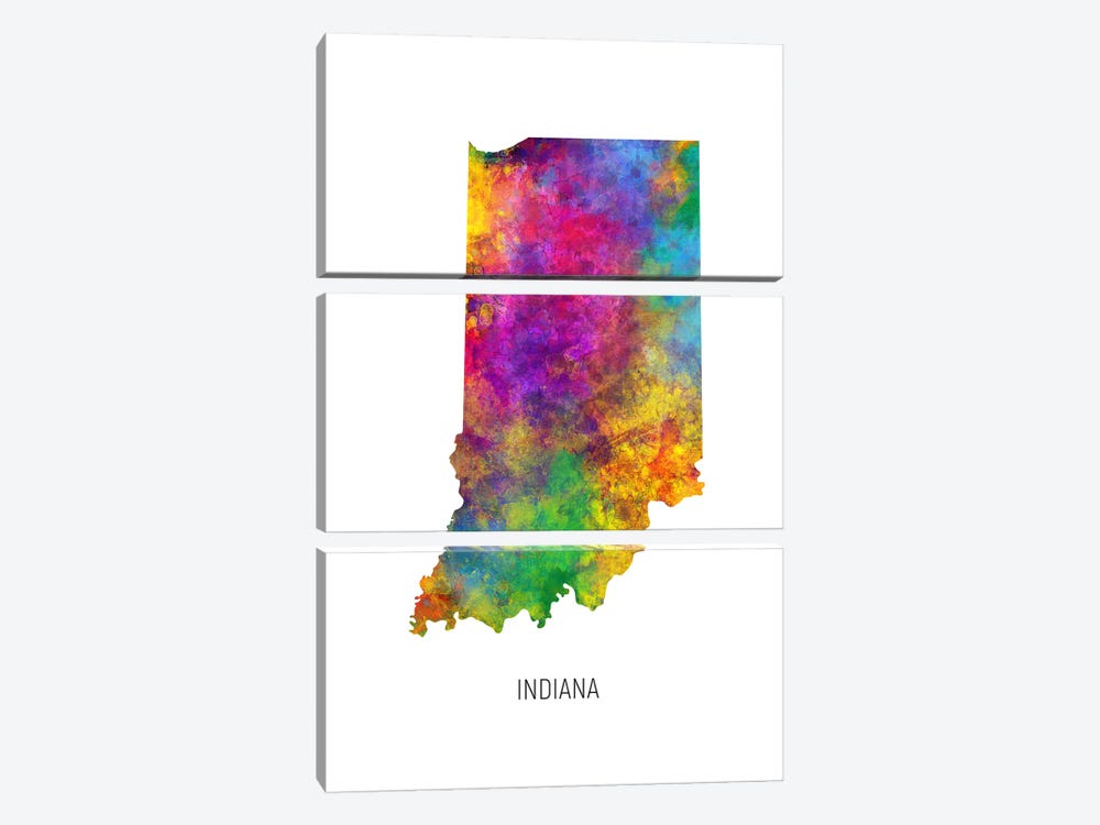 Indiana Map by Michael Tompsett 3-piece Canvas Artwork