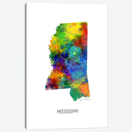 Mississippi Map Canvas Print #MTO3599} by Michael Tompsett Art Print