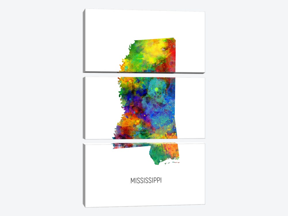 Mississippi Map by Michael Tompsett 3-piece Canvas Print