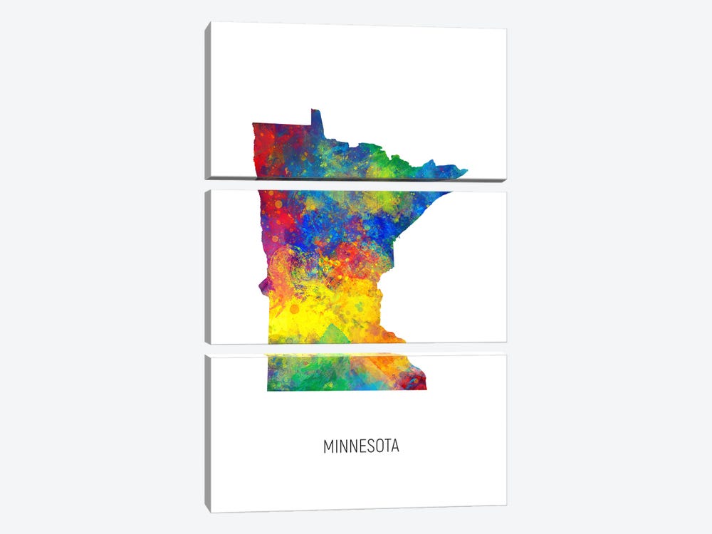 Minnesota Map by Michael Tompsett 3-piece Canvas Art Print