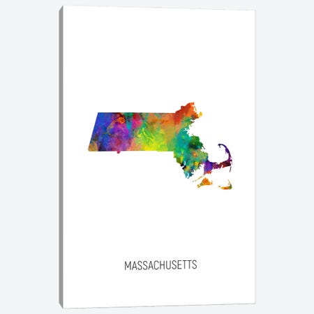 Massachusetts Map Canvas Print #MTO3601} by Michael Tompsett Canvas Art Print