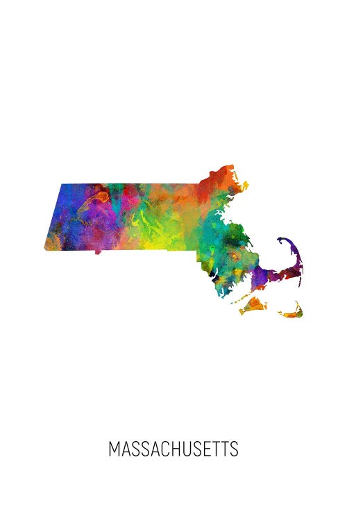 Massachusetts Map by Michael Tompsett wall art