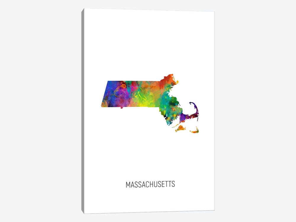 Massachusetts Map by Michael Tompsett 1-piece Canvas Art