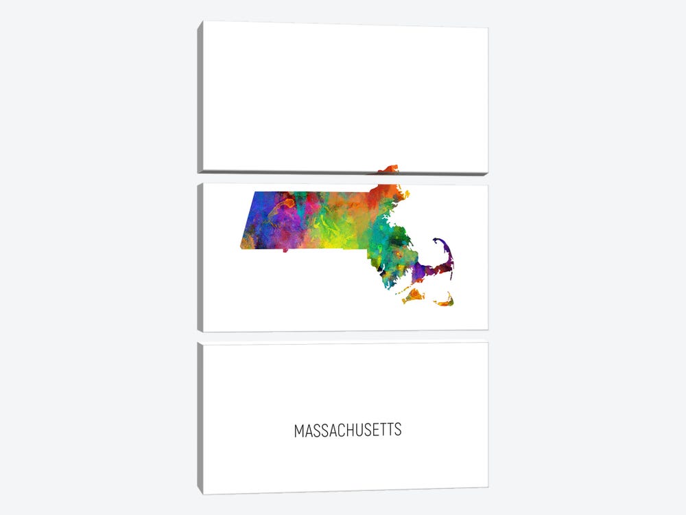 Massachusetts Map by Michael Tompsett 3-piece Canvas Art