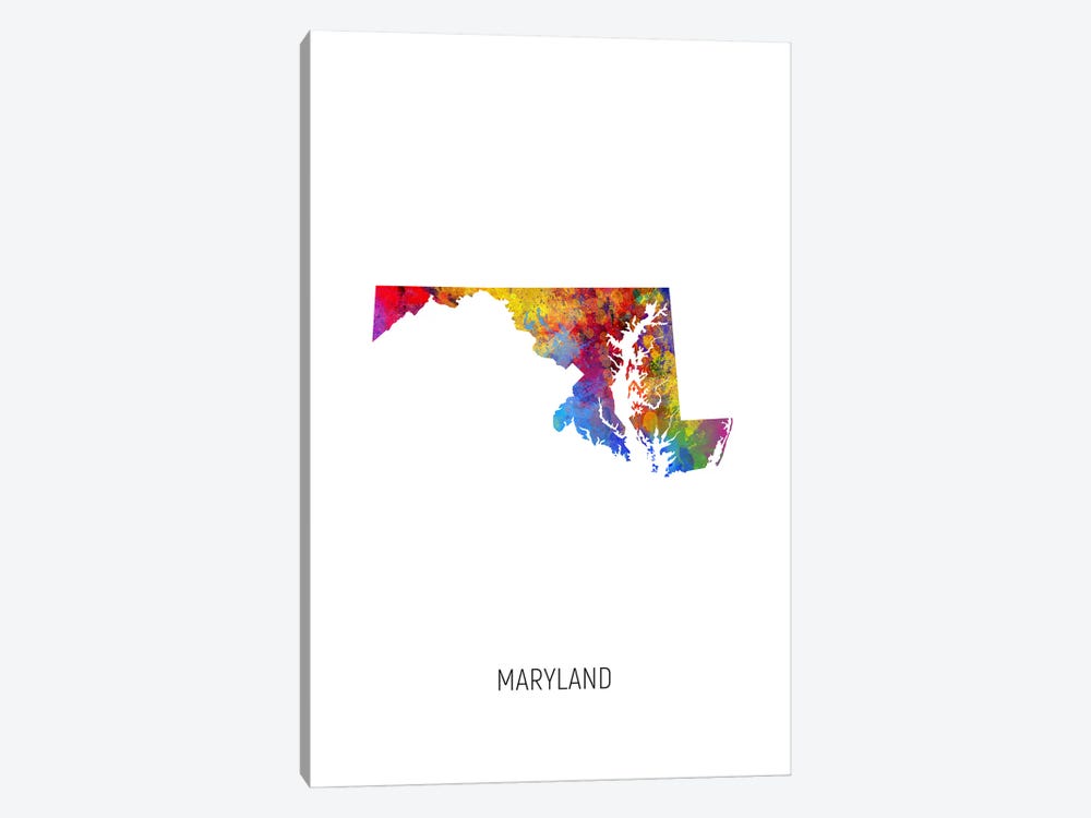 Maryland Map by Michael Tompsett 1-piece Canvas Print