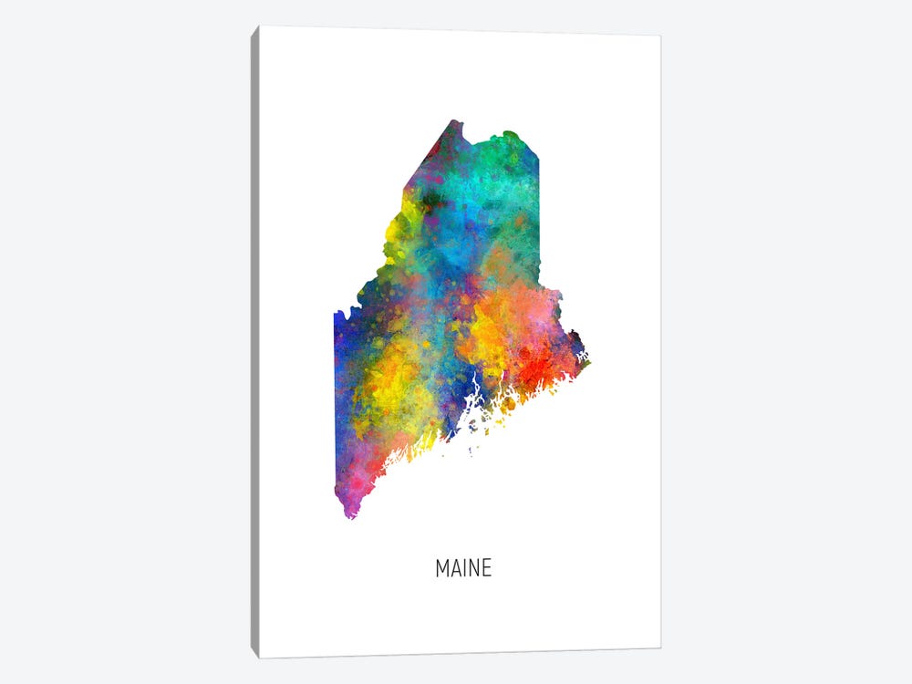 Maine Map by Michael Tompsett 1-piece Canvas Artwork