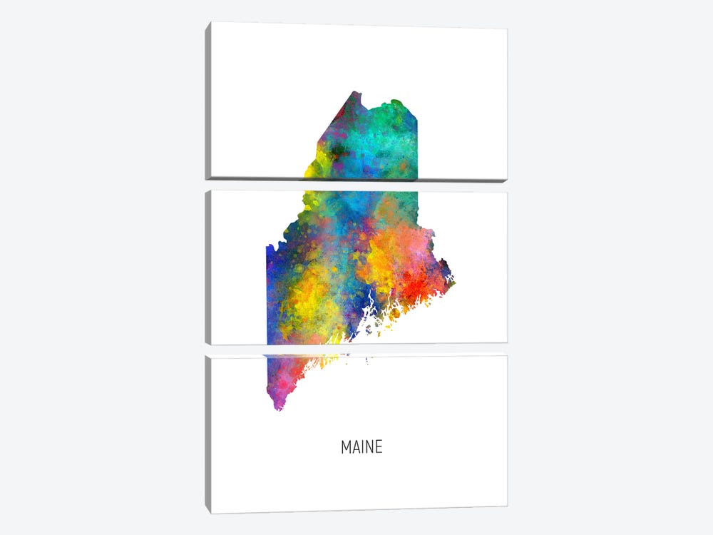 Maine Map by Michael Tompsett 3-piece Canvas Wall Art