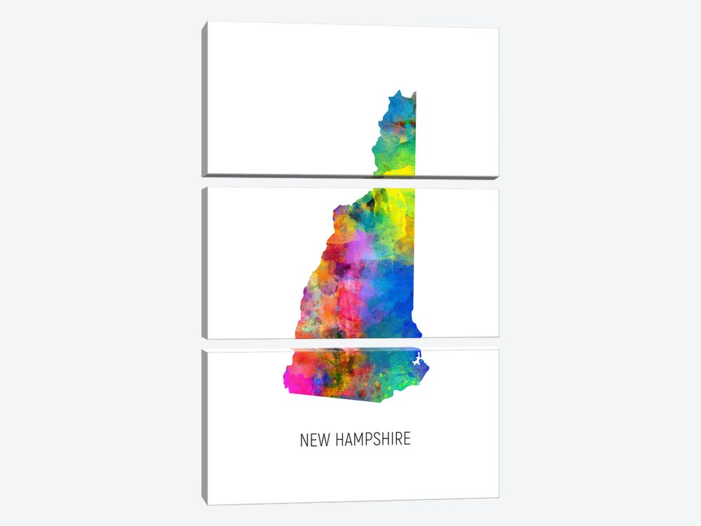 New Hampshire Map by Michael Tompsett 3-piece Canvas Print