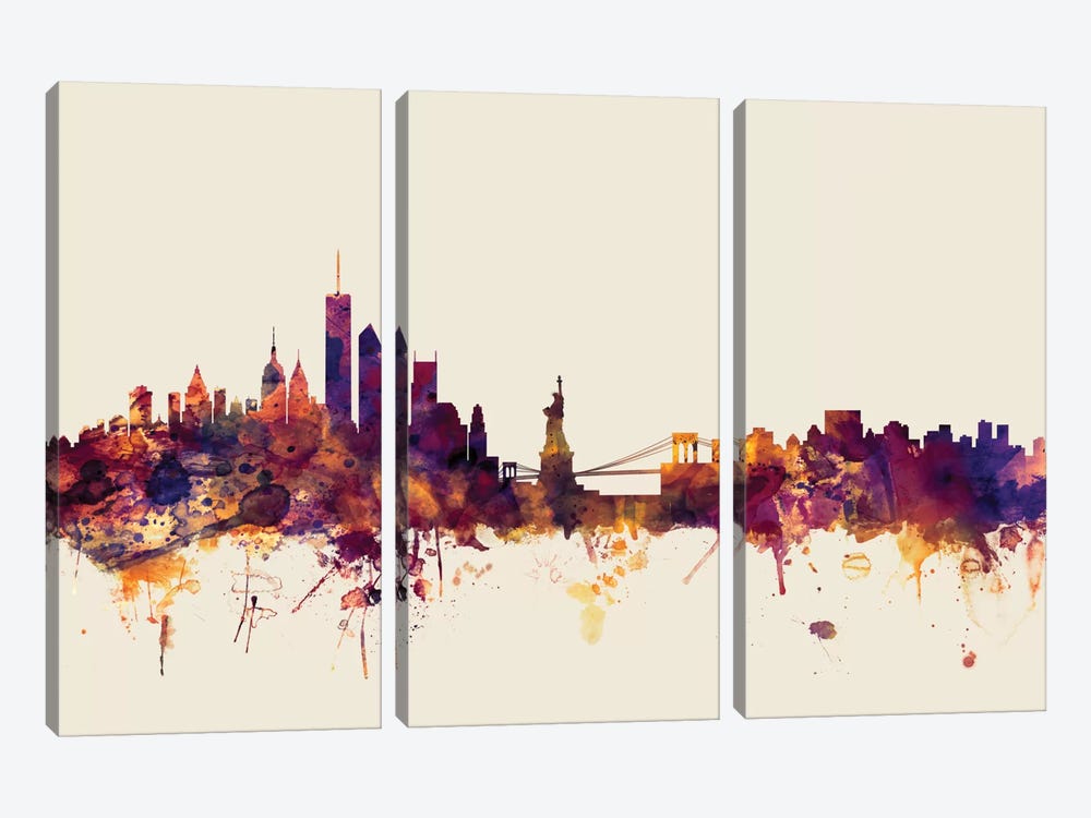 New York City, New York, USA I On Beige by Michael Tompsett 3-piece Canvas Print