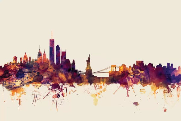 Statue Of Liberty: Beige Background Skyline Of New York City, New York, USA I by Michael Tompsett