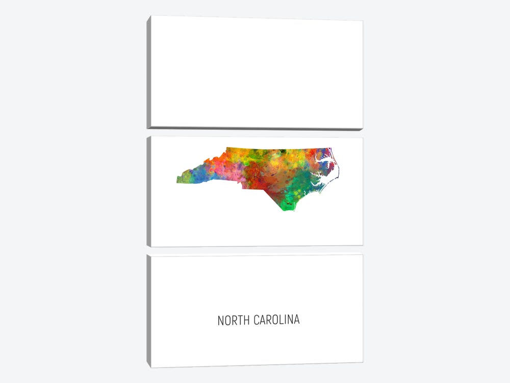 North Carolina Map by Michael Tompsett 3-piece Canvas Art