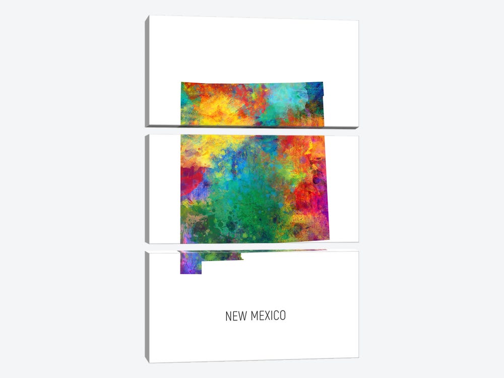 New Mexico Map by Michael Tompsett 3-piece Canvas Wall Art