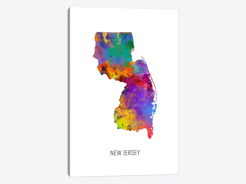 New Jersey Map by Michael Tompsett 1-piece Canvas Print