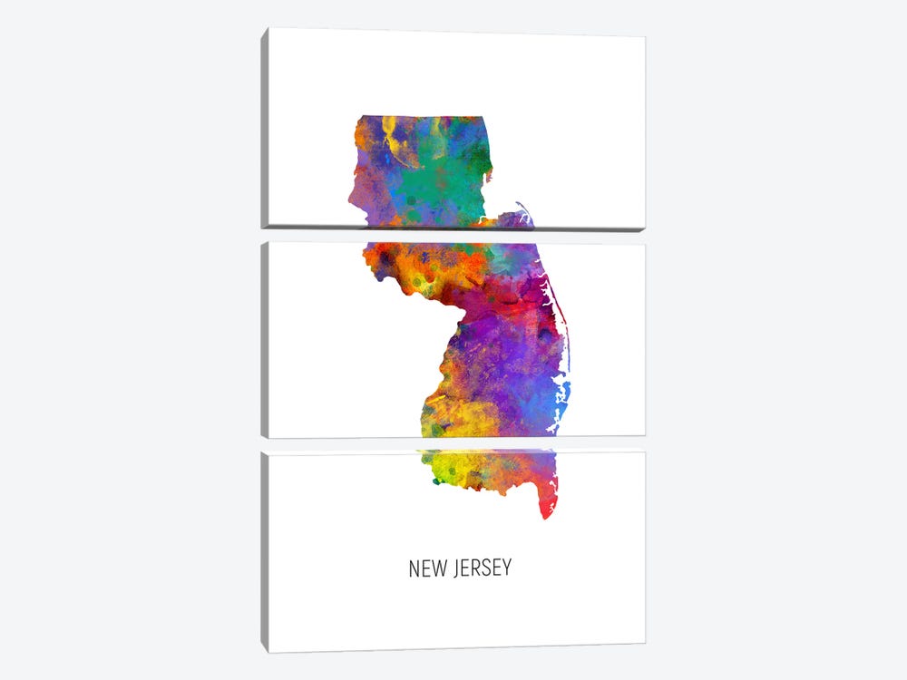 New Jersey Map by Michael Tompsett 3-piece Canvas Print