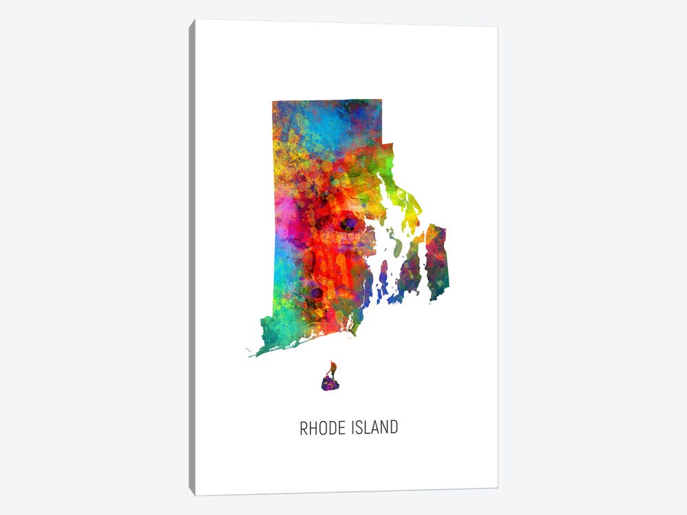 Rhode Island Map by Michael Tompsett 1-piece Canvas Artwork