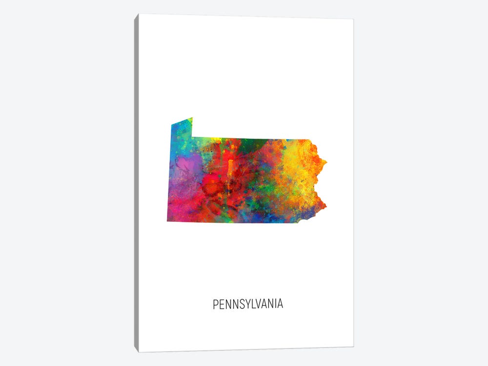Pennsylvania Map by Michael Tompsett 1-piece Canvas Art Print