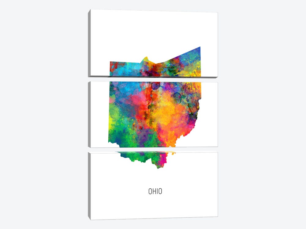 Ohio Map by Michael Tompsett 3-piece Canvas Art