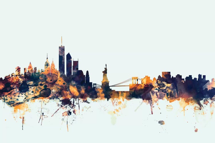 Blue Background Skyline Of New York City, New York, USA I