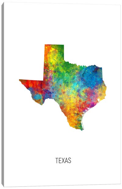 Texas Map Canvas Art Print - Michael Tompsett