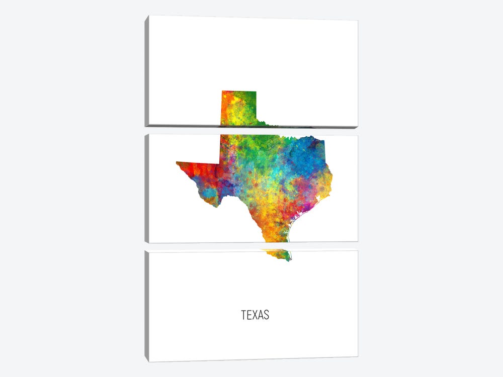 Texas Map by Michael Tompsett 3-piece Canvas Print