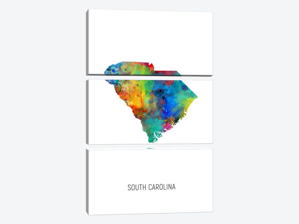 South Carolina Map by Michael Tompsett 3-piece Canvas Artwork