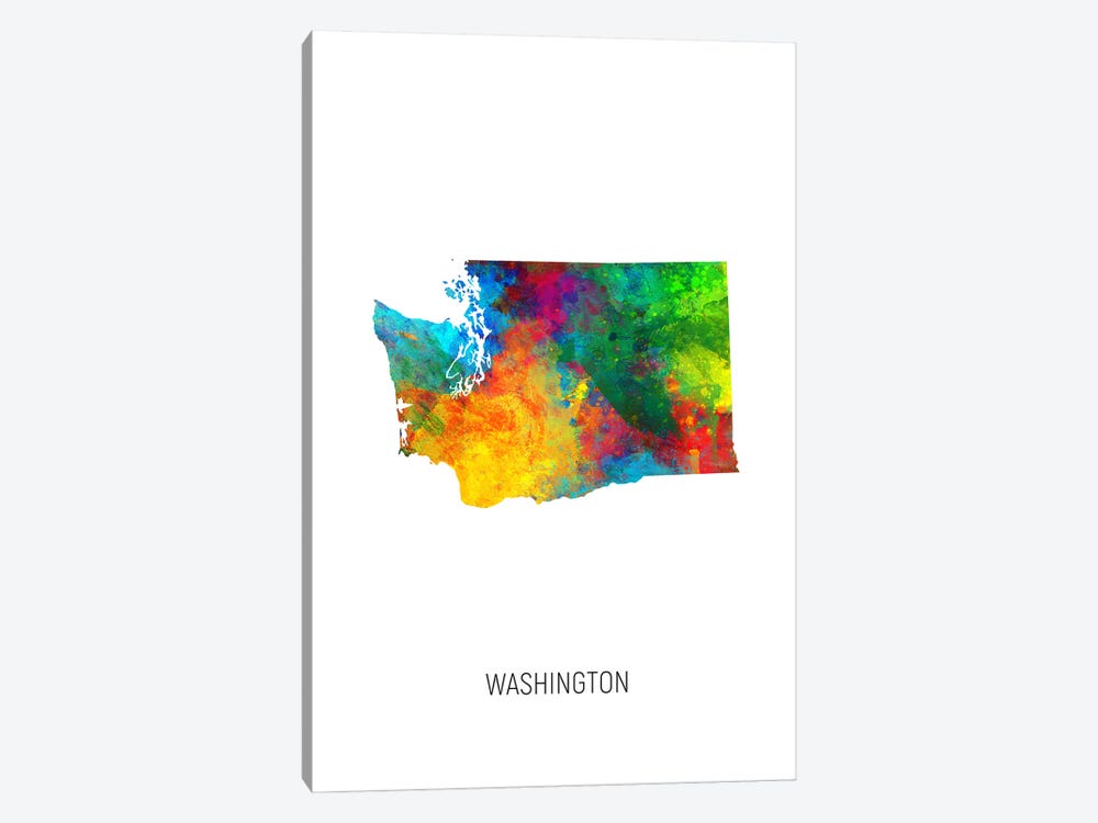 Washington Map by Michael Tompsett 1-piece Canvas Art Print