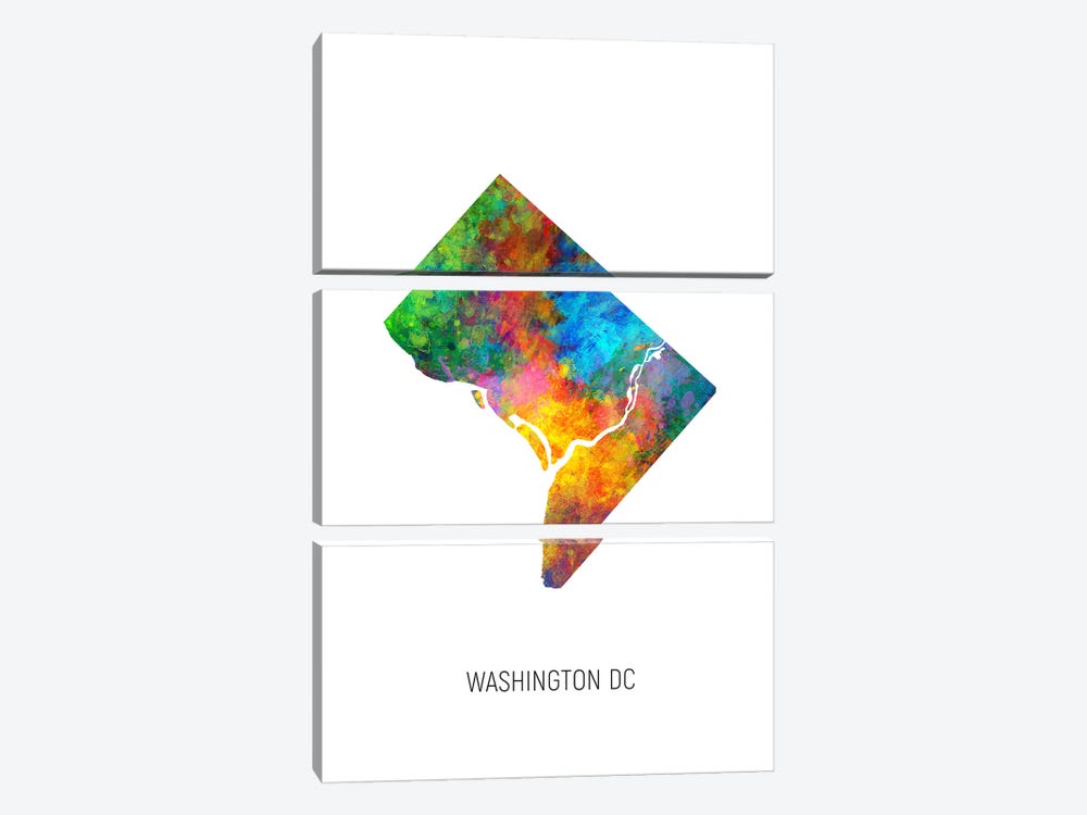 Washington Dc Map by Michael Tompsett 3-piece Canvas Art