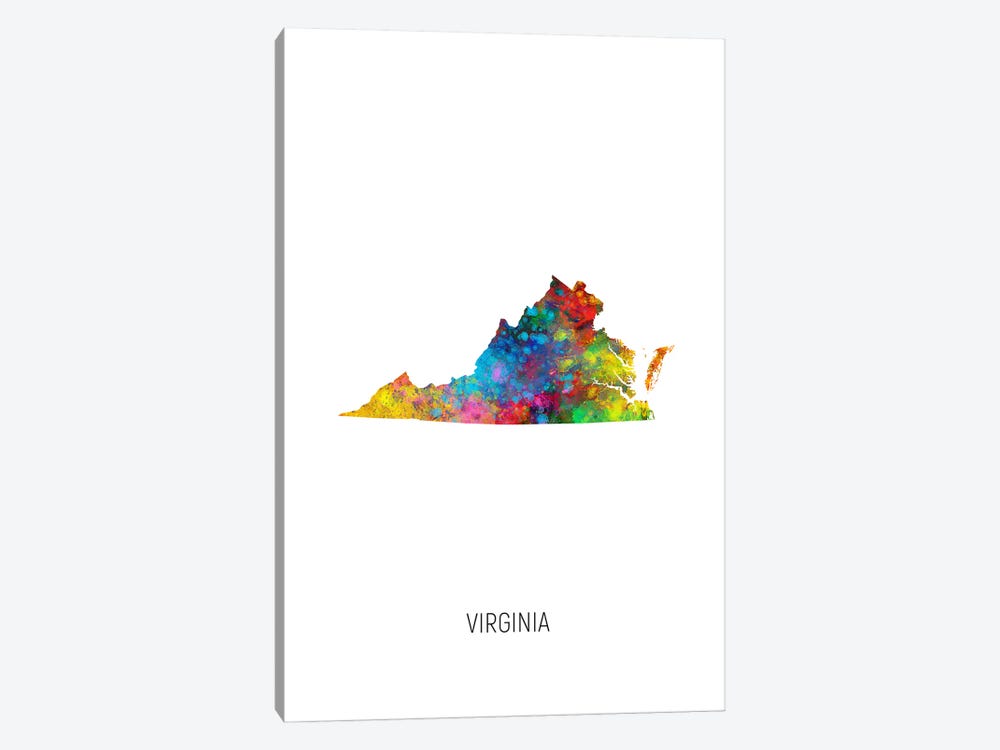 Virginia Map by Michael Tompsett 1-piece Canvas Art Print