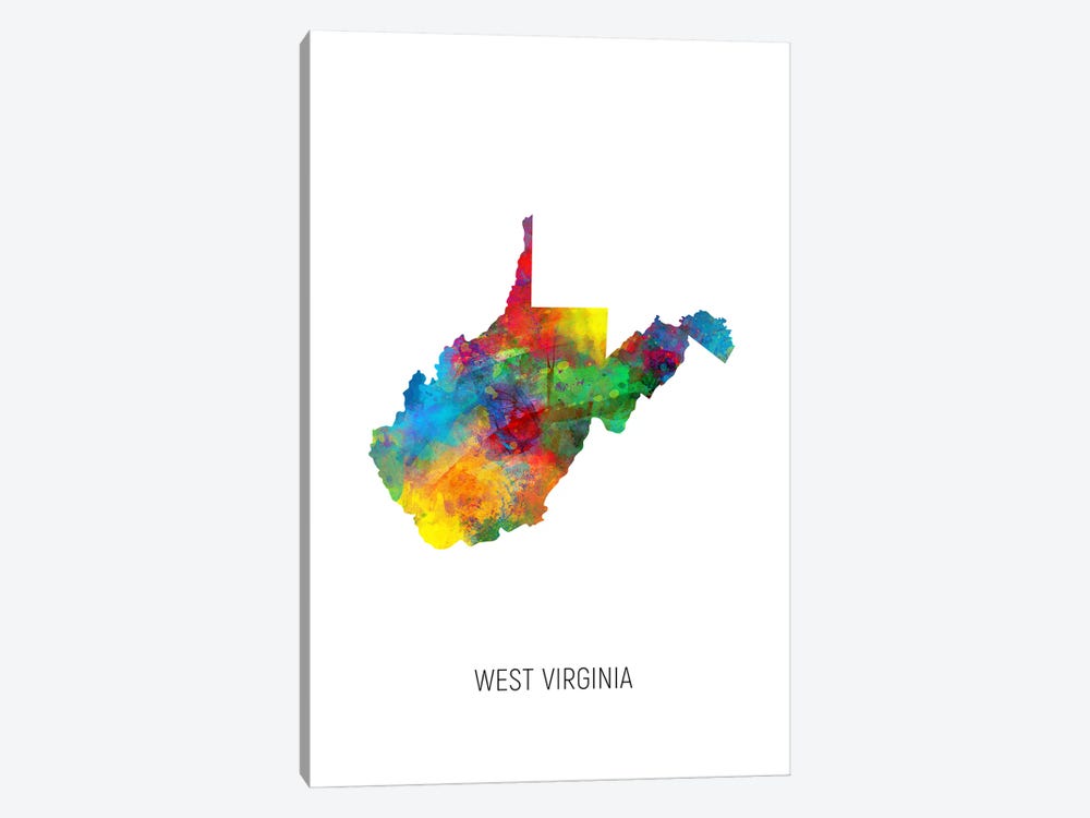 West Virginia State Map by Michael Tompsett 1-piece Art Print