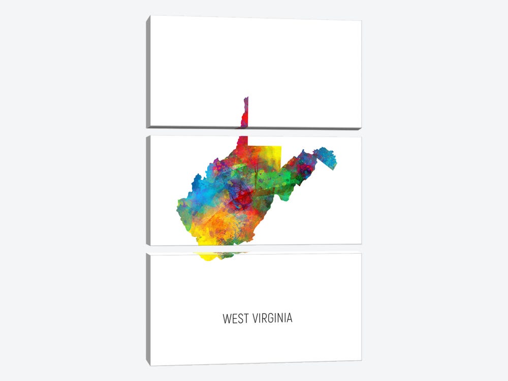 West Virginia State Map by Michael Tompsett 3-piece Canvas Print
