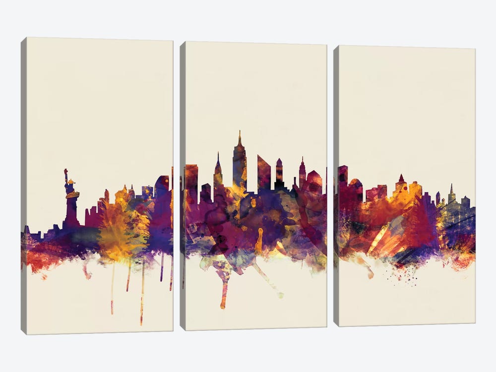 New York City, New York, USA II On Beige by Michael Tompsett 3-piece Canvas Art Print