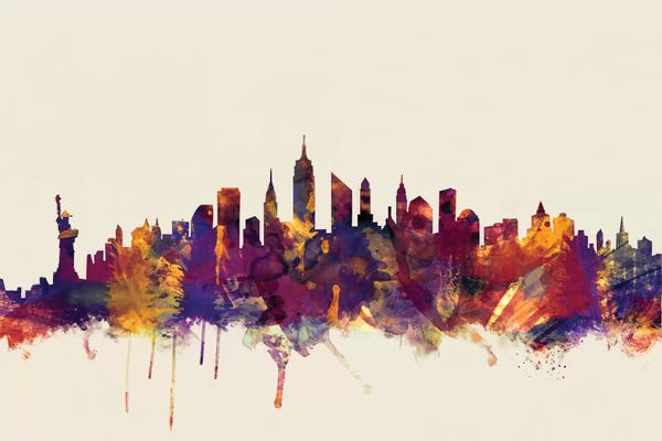 Michael Tompsett: Beige Background Skyline Of New York City, New York, USA II by Michael Tompsett