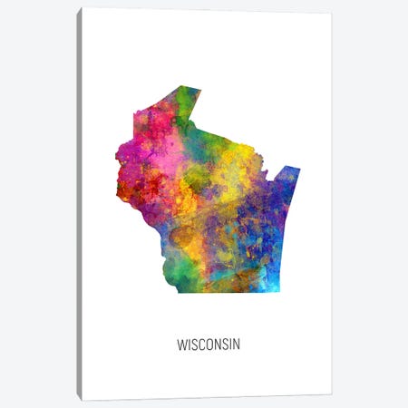 Wisconsin Map Canvas Print #MTO3630} by Michael Tompsett Canvas Art