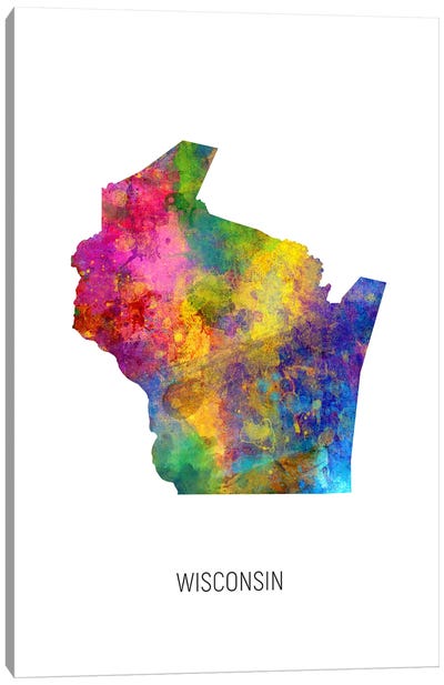 Wisconsin Map Canvas Art Print - Michael Tompsett