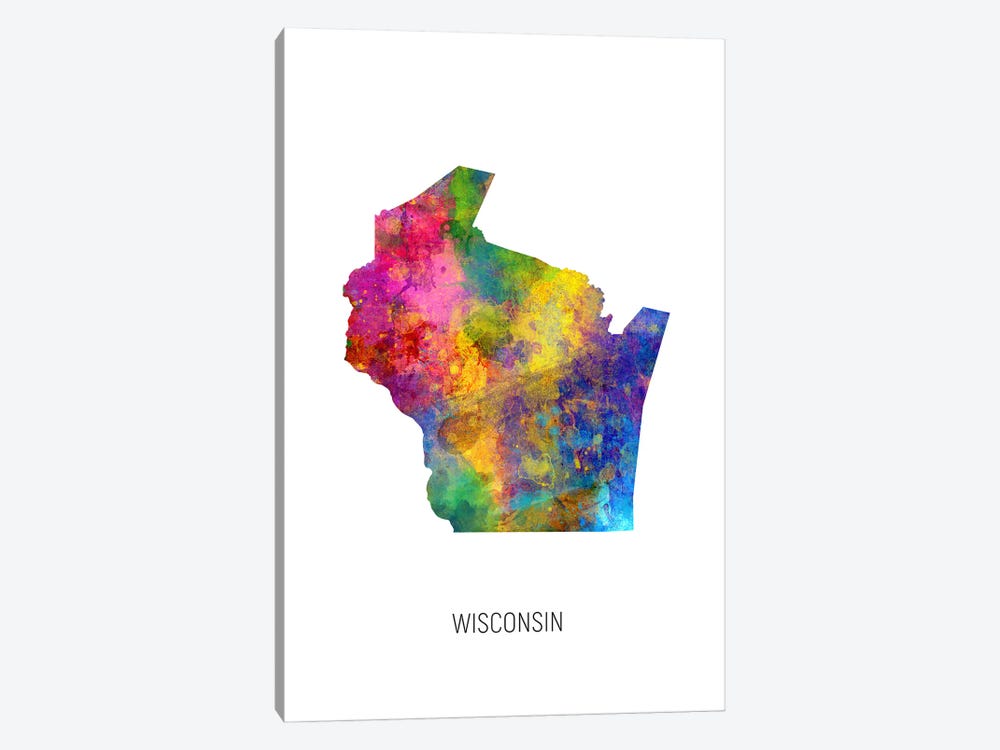 Wisconsin Map by Michael Tompsett 1-piece Canvas Art