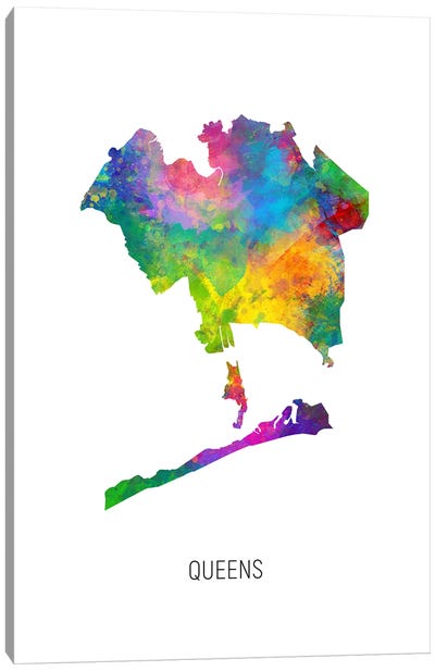 Queens New York City Map Canvas Art Print - Michael Tompsett