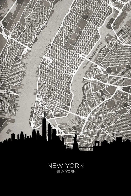 New York City Skyline Map B&W