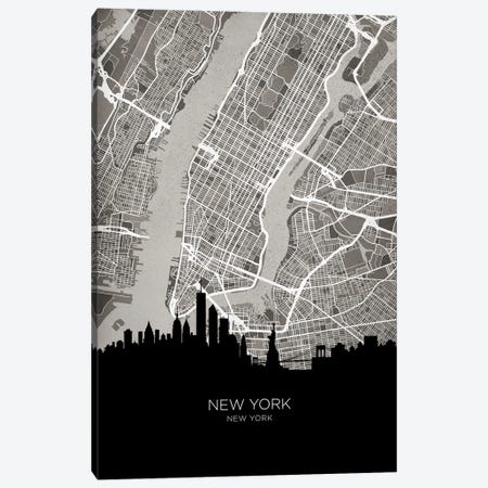 New York City Skyline Map B&W Canvas Print #MTO3635} by Michael Tompsett Canvas Print