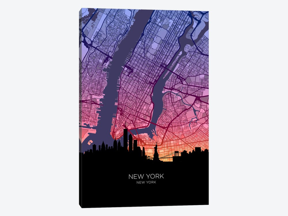 New York City Skyline Map Sunset by Michael Tompsett 1-piece Art Print