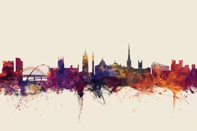 Beige Background Skyline Of Newcastle, England, United Kingdom by Michael Tompsett art print