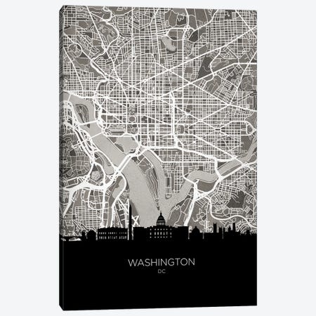 Washington Skyline Map B&W Canvas Print #MTO3641} by Michael Tompsett Canvas Art Print