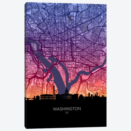 Washington Skyline Map Sunset Canvas Print #MTO3644} by Michael Tompsett Canvas Wall Art