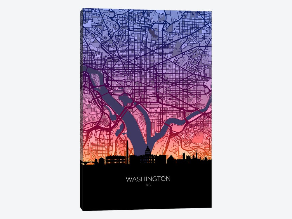 Washington Skyline Map Sunset by Michael Tompsett 1-piece Art Print