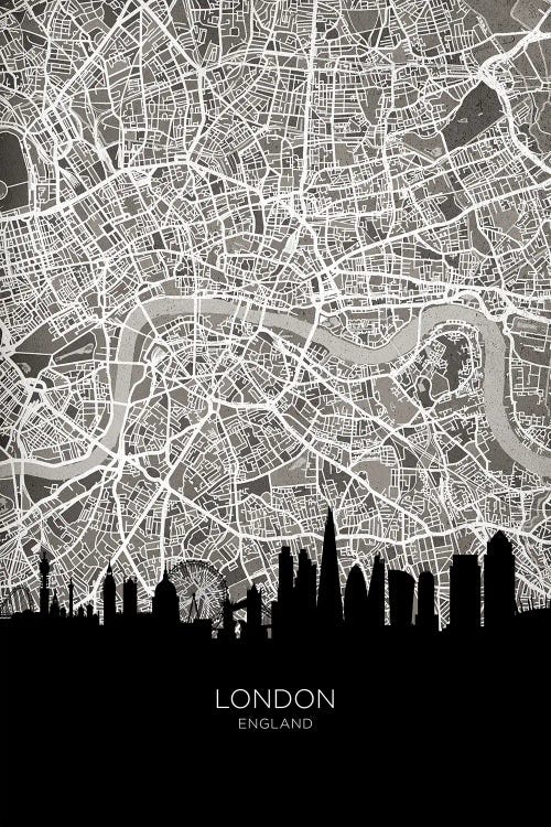 London Skyline Map B&W