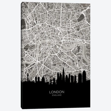 London Skyline Map B&W Canvas Print #MTO3645} by Michael Tompsett Canvas Wall Art