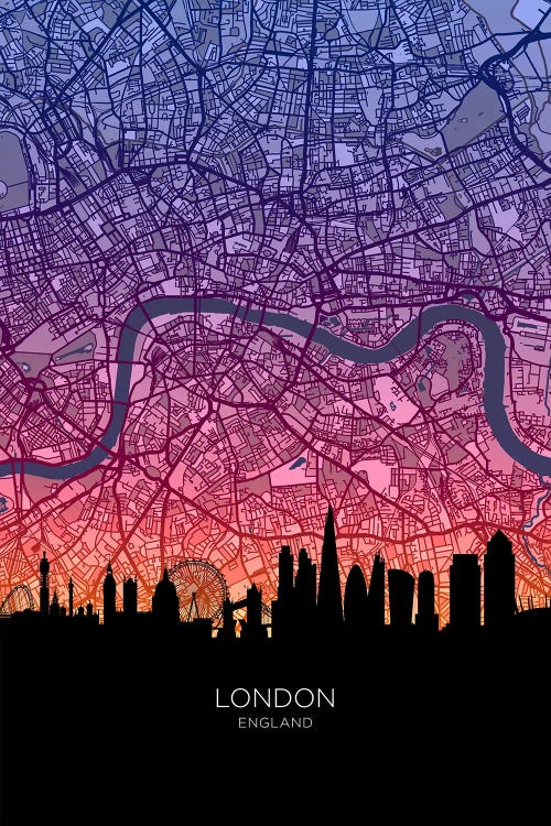 London Skyline Map Sunset