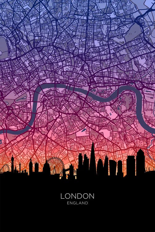 London Skyline Map Sunset by Michael Tompsett wall art