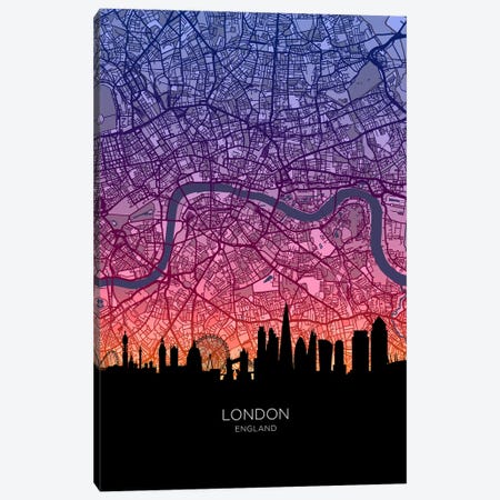 London Skyline Map Sunset Canvas Print #MTO3649} by Michael Tompsett Canvas Print